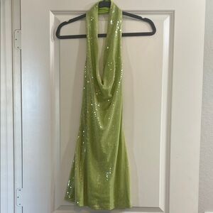 Misguided Green Sequin Halter Dress